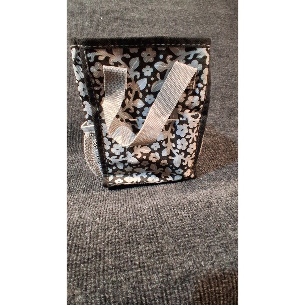 Thirty-One Small Cube Organizing Tote Grey Floral on Black Storage Bag 6x8x4